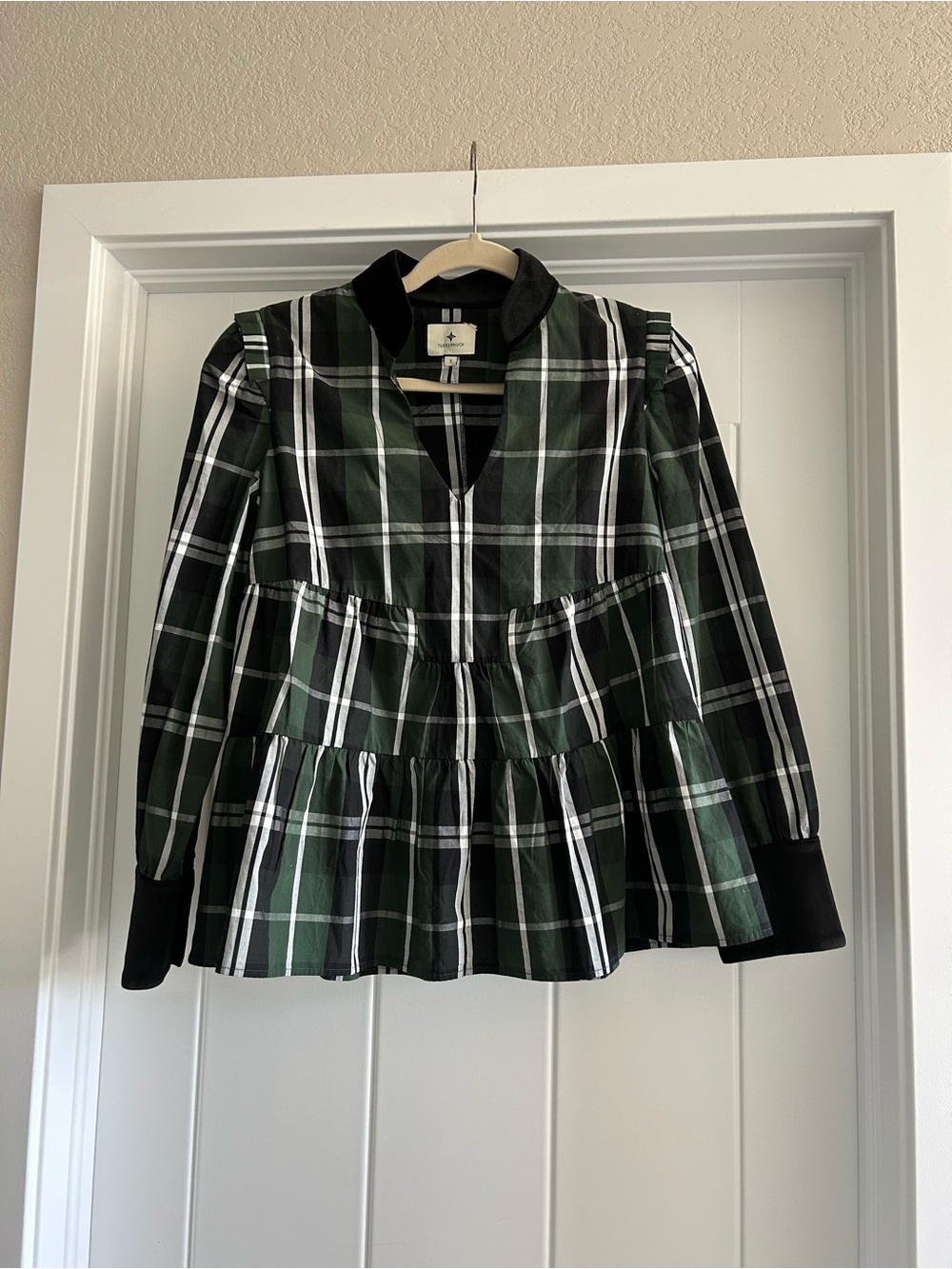 Green and Black Plaid Tuckernuck blouse